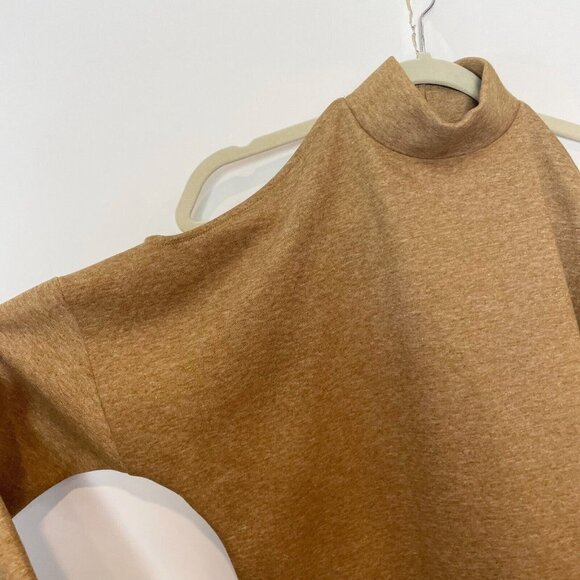 J.O.A. Womens Cold Shoulder Pullover Sweatshirt Brown XS Mock Neck Side Slit - Picture 2 of 8